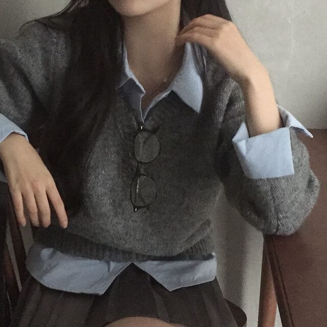 Jesong-Collared Mock Two Piece Sweater