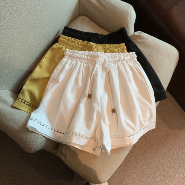 Jesong-Drawstring Waist Plain Shorts