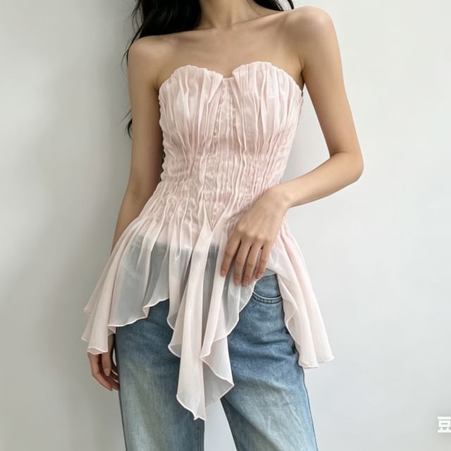 Jesong-Plain Ruched Tube Top
