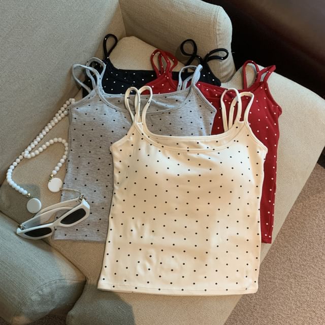 Jesong-Spaghetti Strap Dotted Bra Top
