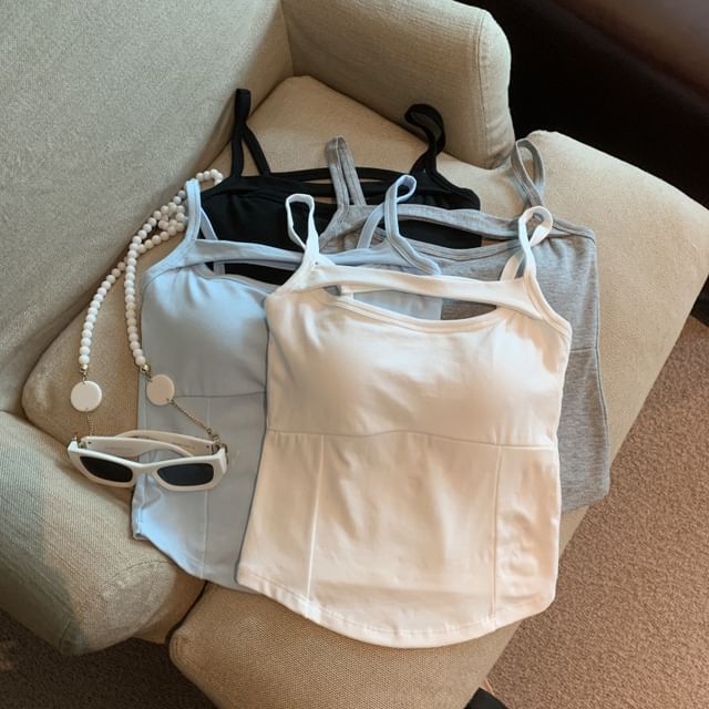 Jesong-Spaghetti Strap Plain Cutout Bra Top