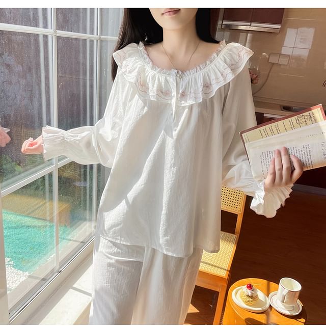 Jilliana-Ruffle Trim Pajama Set