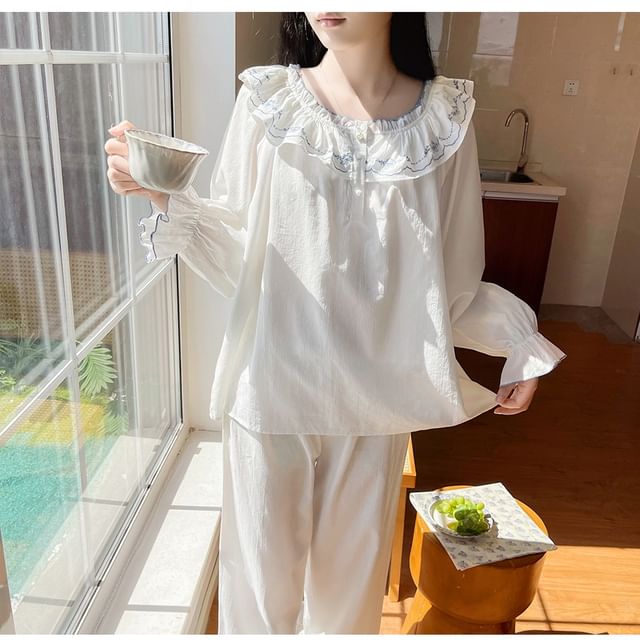 Jilliana-Ruffle Trim Pajama Set