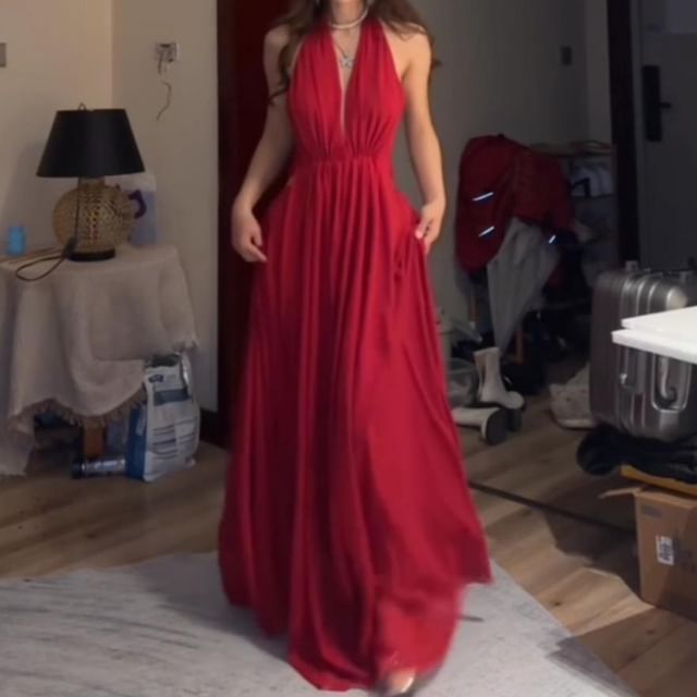 JIYON-Sleeveless V-Neck Plain Maxi A-Line Dress