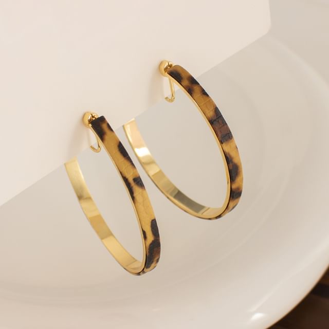 Joodii-Leopard Print Hoop Earring Clip On Earring
