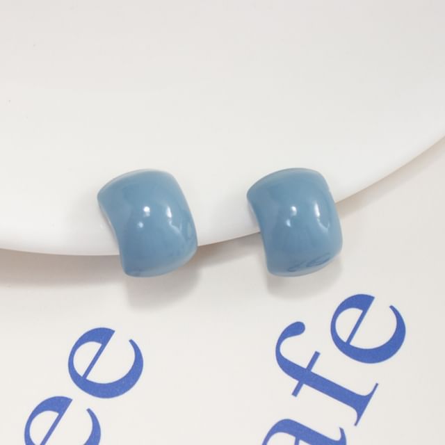 Joodii-Plain Curve Glaze Stud Earring Clip On Earring