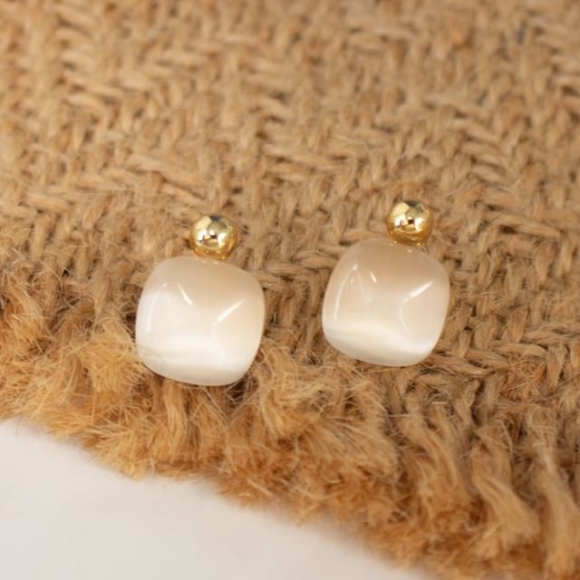 Joodii-Square Gemstone Stud Earring Clip-On Earring