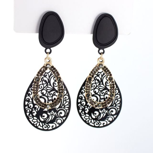 Joodii-Teardrop Rhinestone Alloy Drop Earring Ear Cuff