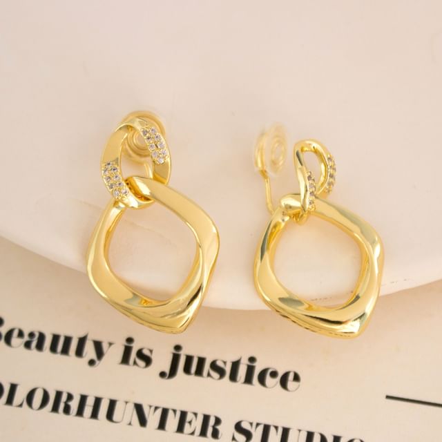 Joodii-Twisted Interlocking Hoop Rhinestone Alloy Drop Earring