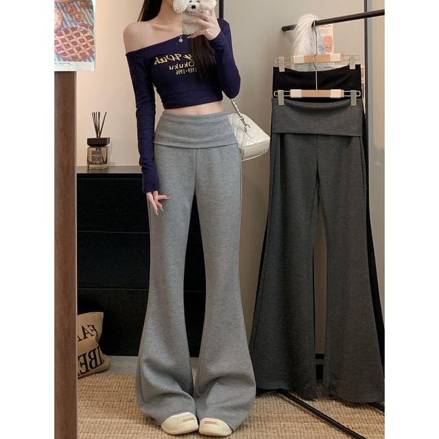 Joyciful-High Rise Plain Flared Sweatpants