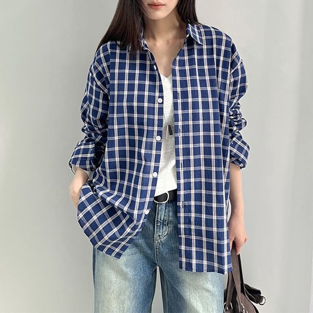 Joyciful-Long-Sleeve Collared Plaid Button Up Shirt
