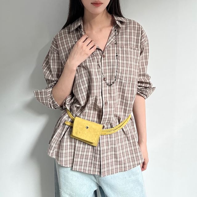 Joyciful-Long-Sleeve Plaid Button-Up Shirt