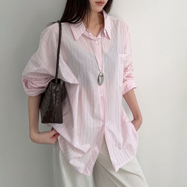 Joyciful-Long-Sleeve Striped Button-Up Shirt