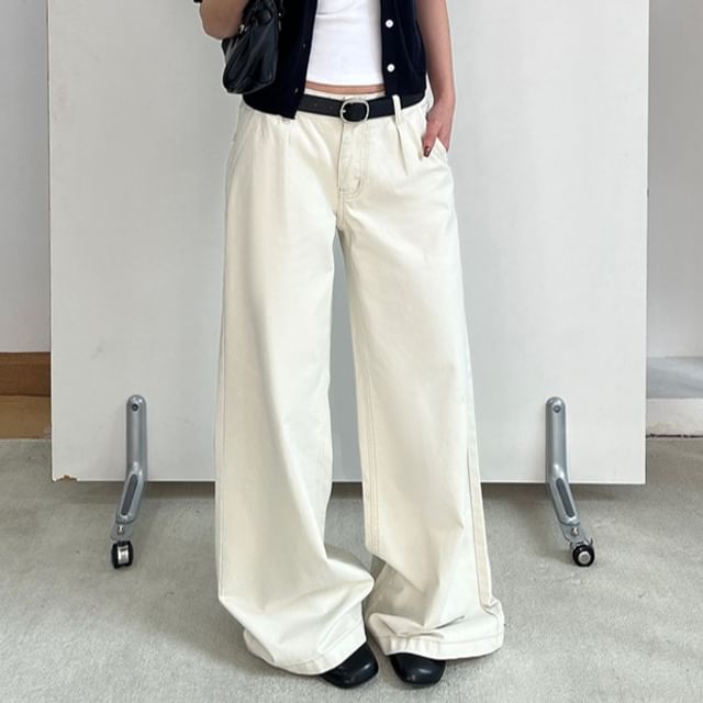 Joyciful-Low Rise Plain Washed Wide Leg Jeans