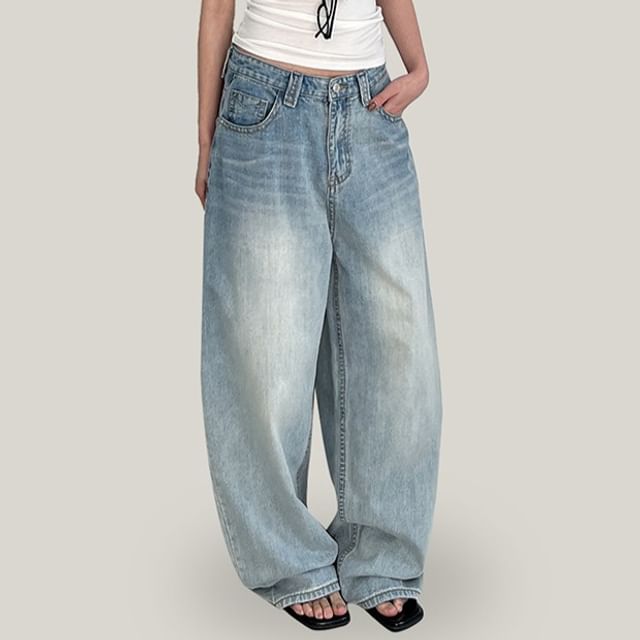 Joyciful-Low Rise Washed Baggy Jeans