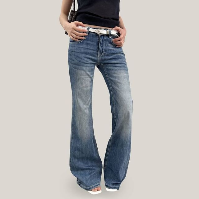 Joyciful-Low Rise Washed Bell Bottom Jeans