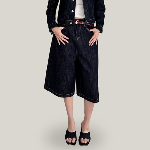 Joyciful-Low Rise Washed Capri Wide Leg Jeans