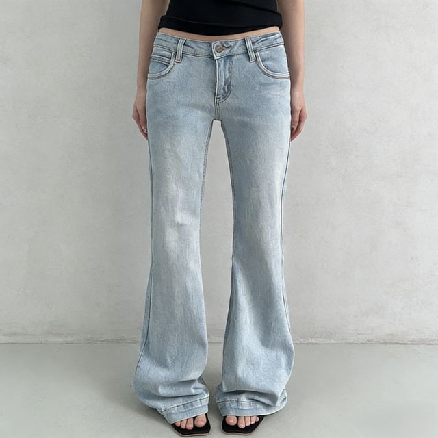 Joyciful-Low Rise Washed Flared Jeans