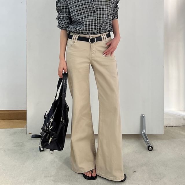 Joyciful-Low Waist Plain Washed Flared Jeans