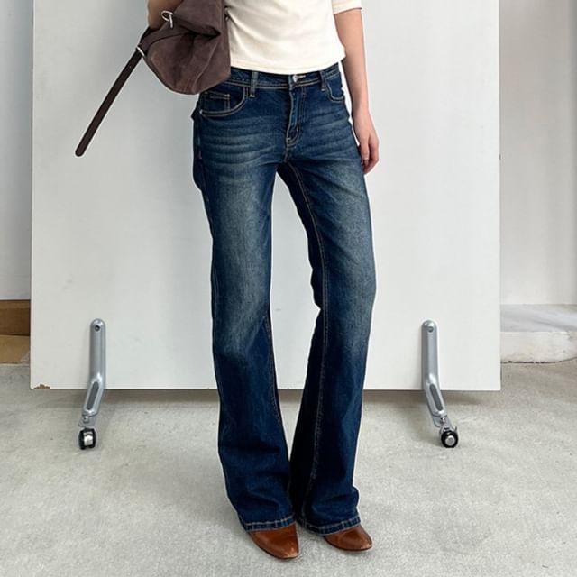 Joyciful-Low Waist Washed Bootcut Jeans