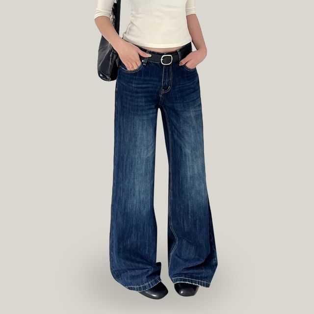 Joyciful-Low Waist Washed Wide Leg Jeans