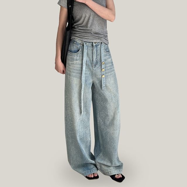 Joyciful-Low Waist Washed Wide Leg Jeans