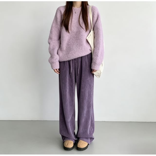Joyciful-M Drawstring Waist Corduroy Wide Leg Sweatpants