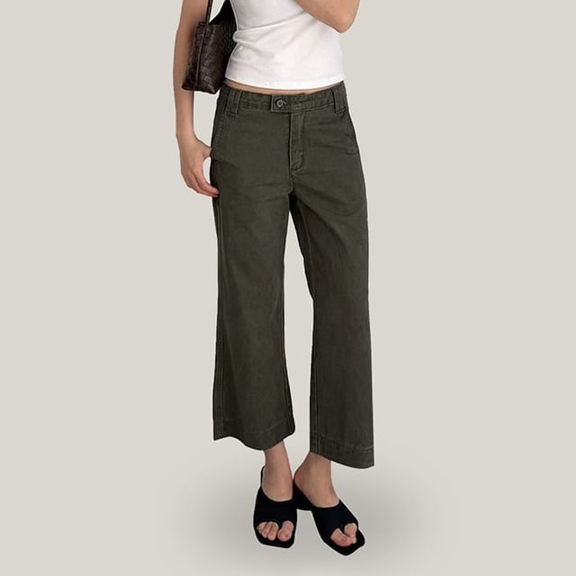 Joyciful-Mid Rise Plain Crop Bootcut Jeans