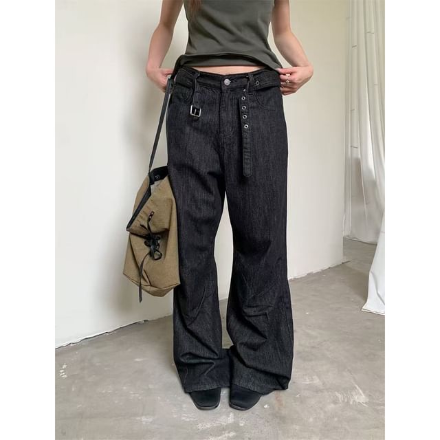 Joyciful-Mid Rise Unwashed Flared Jeans