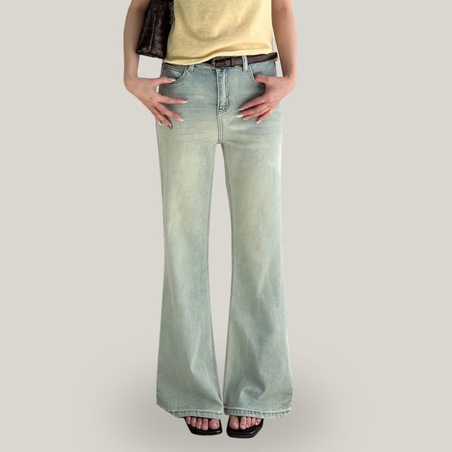 Joyciful-Mid Waist Washed Bootcut Jeans