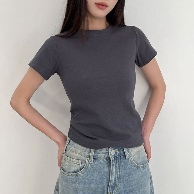 Joyciful-Short-Sleeve Crew Neck Plain Slim Fit T-Shirt