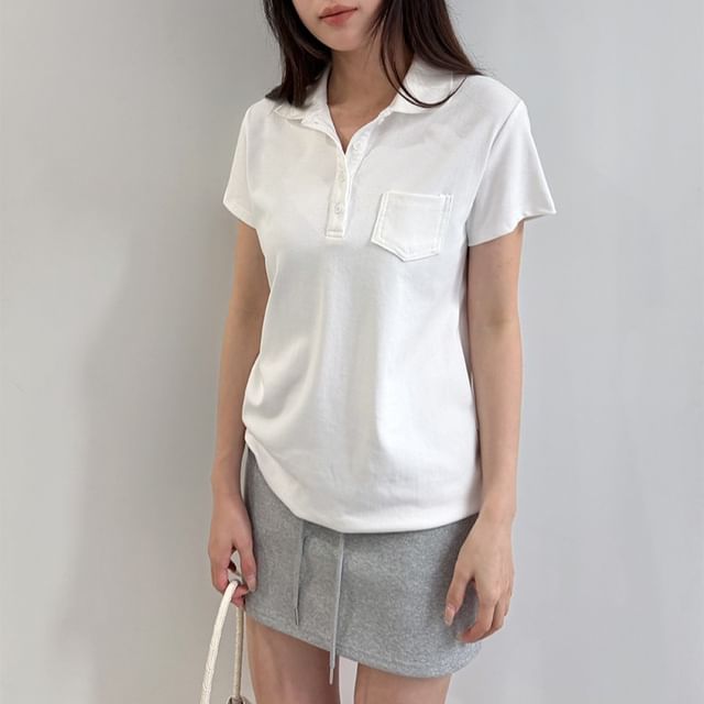 Joyciful-Short-Sleeve Plain Pocket Polo Shirt