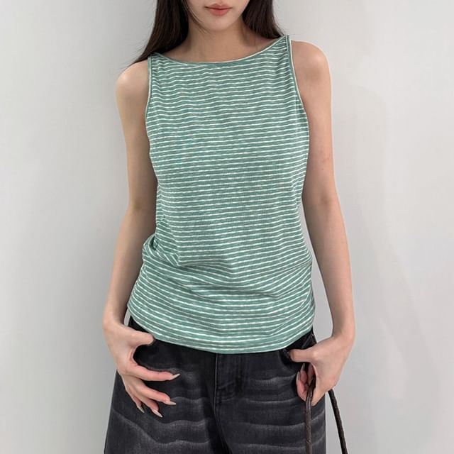 Joyciful-Sleeveless Round Neck Striped Top
