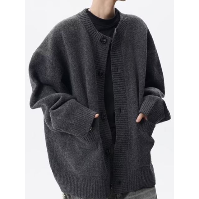 Jozev-Crewneck Button-Up Plain Cardigan