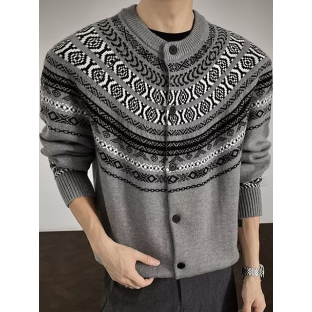 Jozev-Crewneck Jacquard Cardigan
