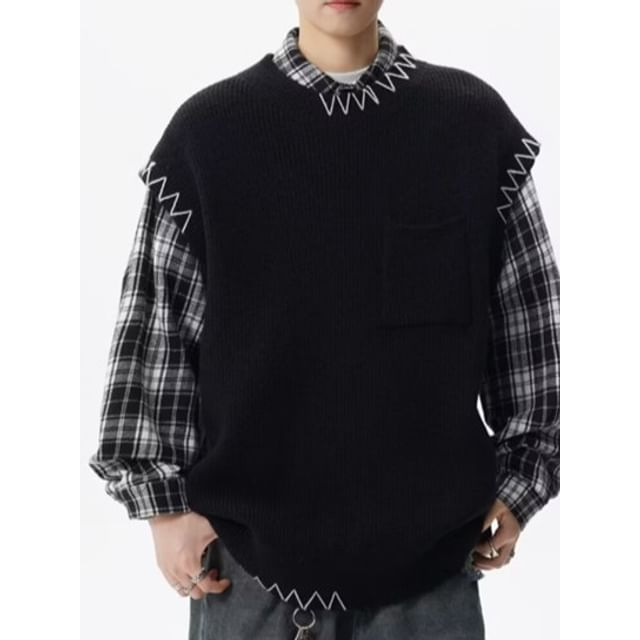 Jozev-Crewneck Plain Sweater Vest