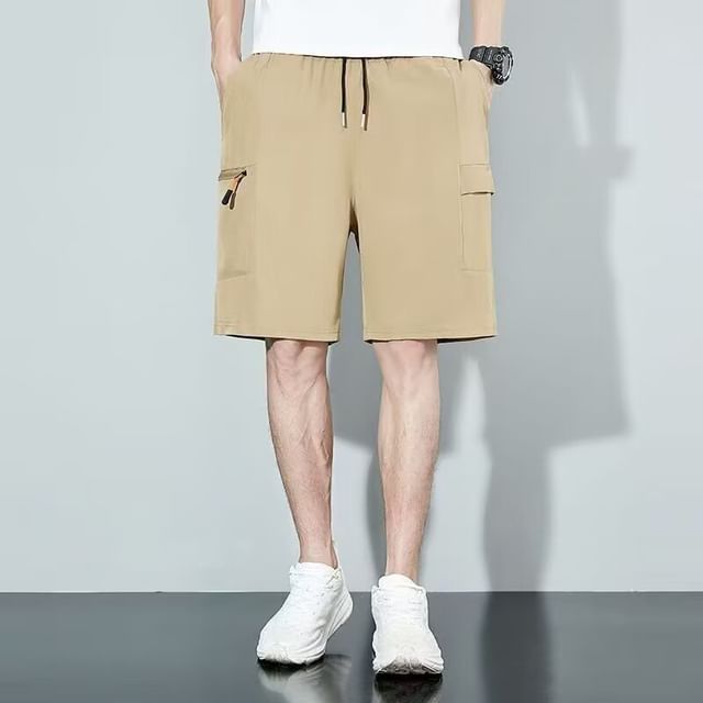 Jozev-Drawstring Waist Plain Cargo Shorts