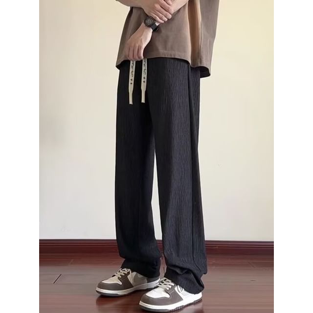 Jozev-Drawstring Waist Plain Straight Leg Pants