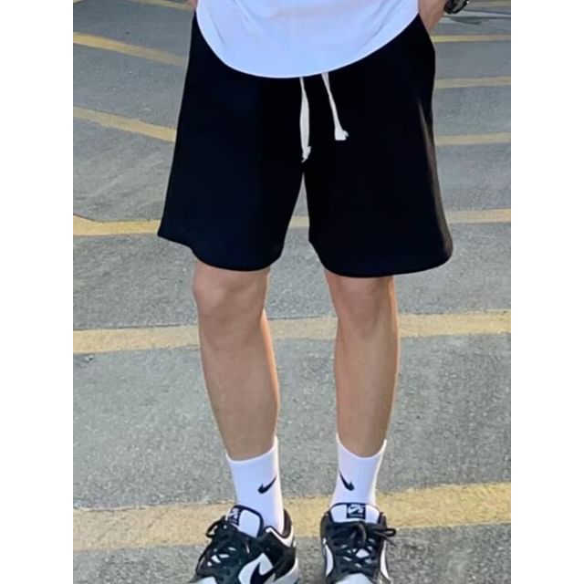 Jozev-Drawstring Waist Plain Sweat Shorts