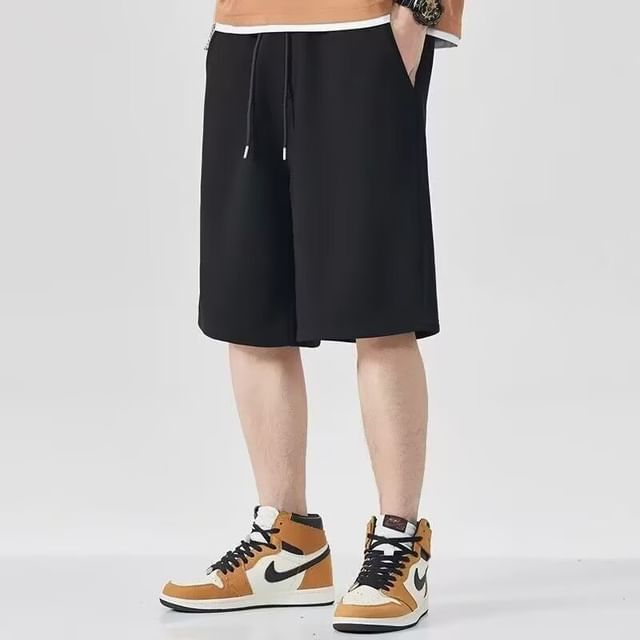 Jozev-Drawstring Waist Plain Sweatshorts