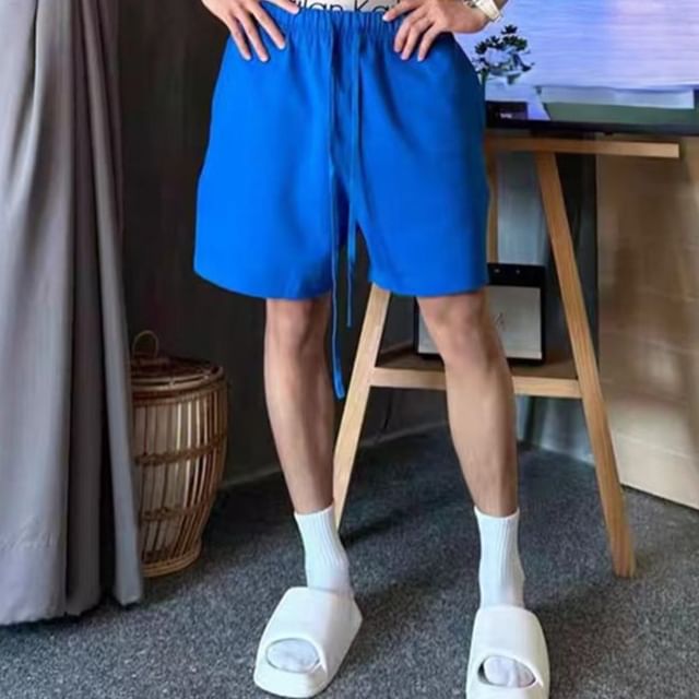 Jozev-Drawstring Waist Plain Sweatshorts
