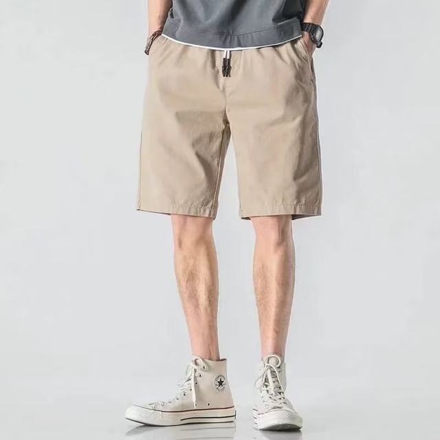 Jozev-Drawstring Waist Regular Fit Plain Shorts
