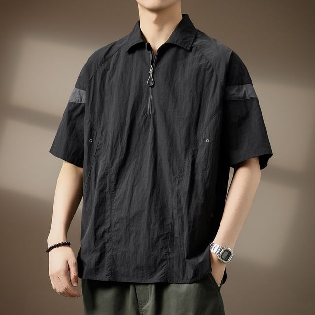 Jozev-Elbow-Sleeve Half Zip Plain Utility Top