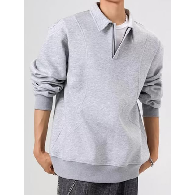 Jozev-Half Zip Plain Polo Sweatshirt