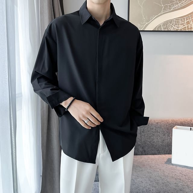 Jozev-Long-Sleeve Button-Up Plain Shirt