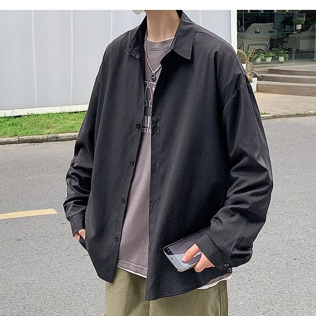 Jozev-Long-Sleeve Button-Up Plain Shirt