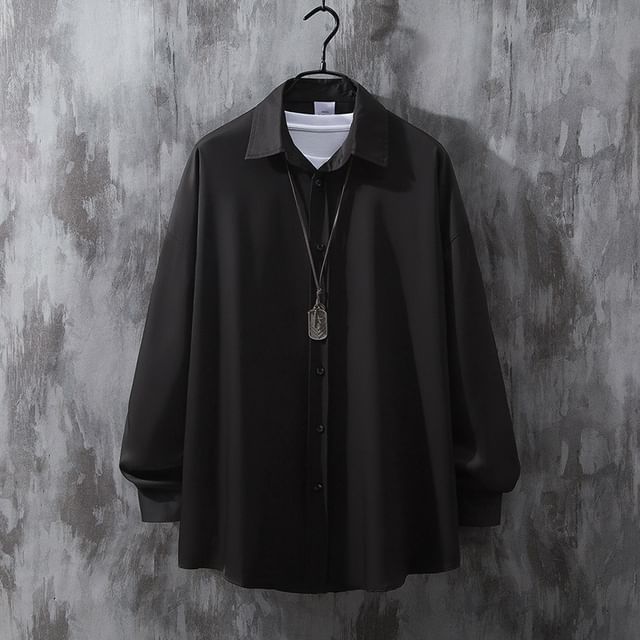 Jozev-Long-Sleeve Button-Up Plain Shirt