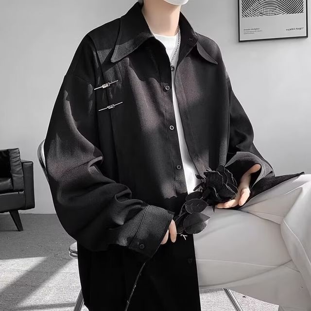 Jozev-Long-Sleeve Button-Up Plain Shirt