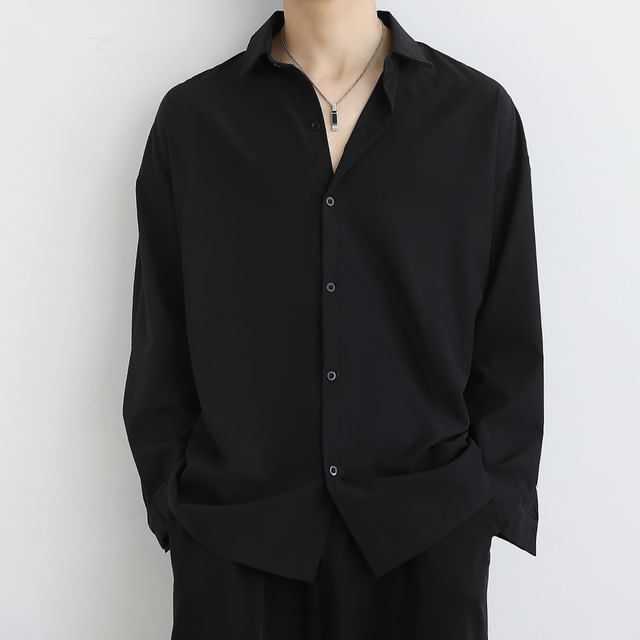 Jozev-Long-Sleeve Button-Up Plain Shirt