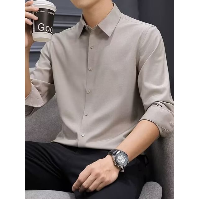 Jozev-Long Sleeve Collared Plain Shirt